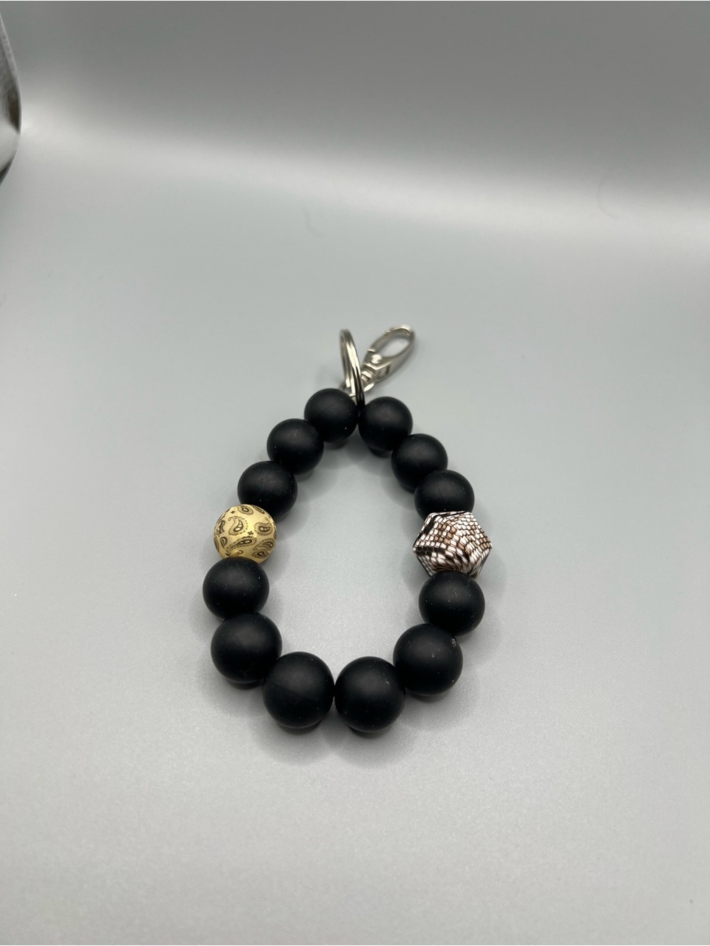 Black Beaded Keychain with Accent Beads - Handmade - K0247C
